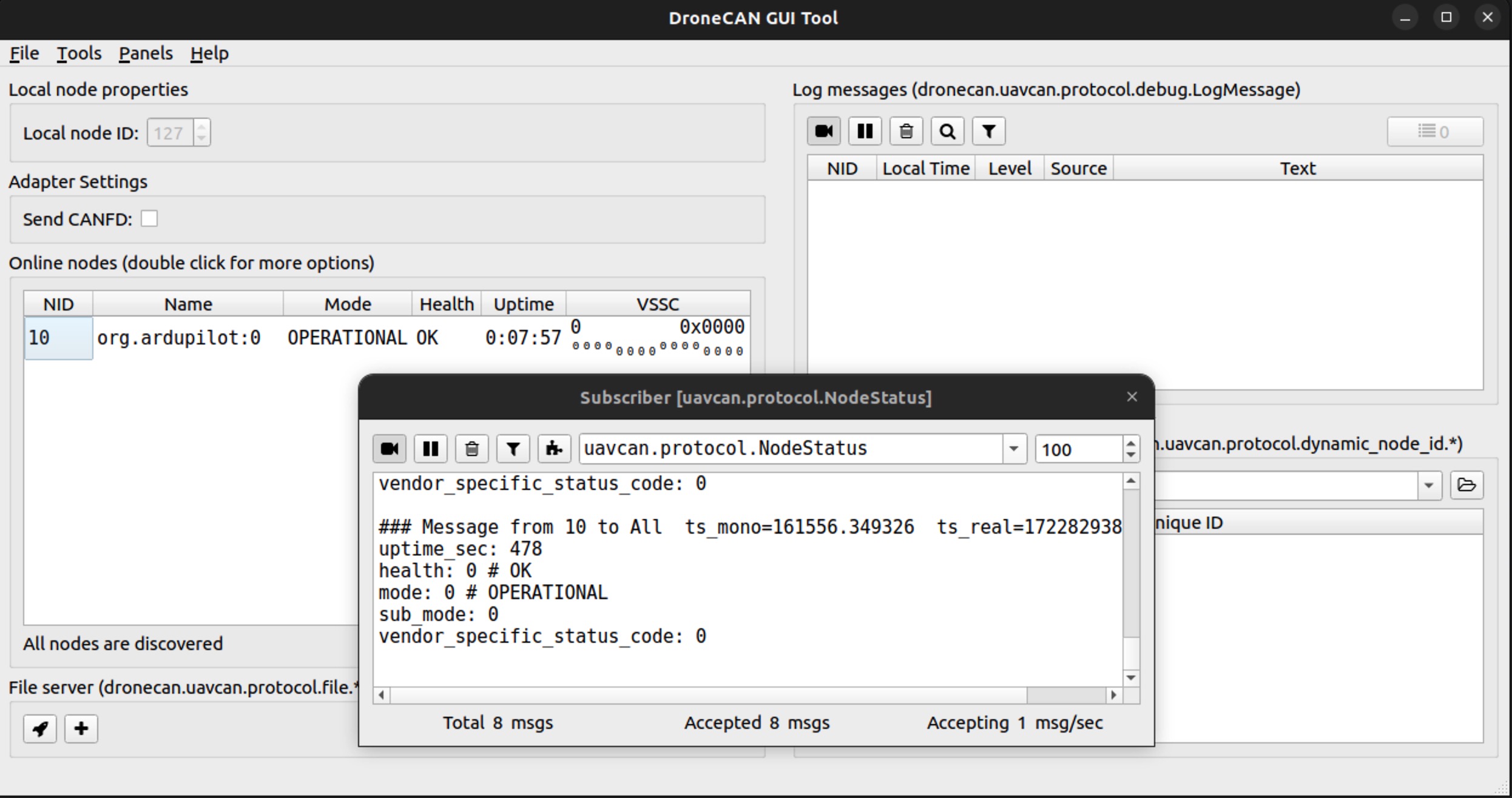 dronecan gui tool select vimdrones can adapter interface