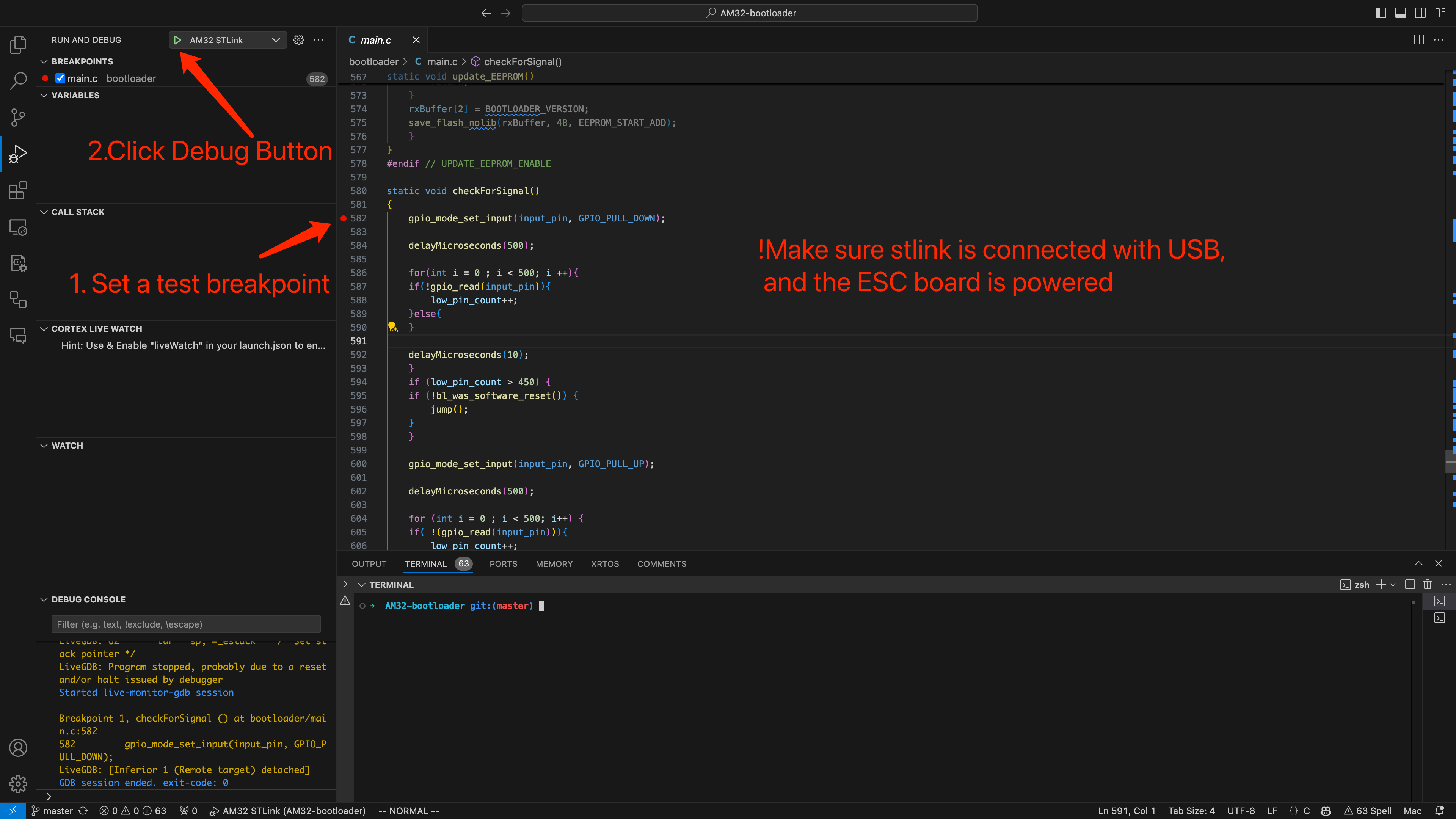 vscode set breakpoint and start debug session